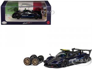 Pagani Zonda Revolucion Official Car Dark Blue and Carbon with Extra Wheels