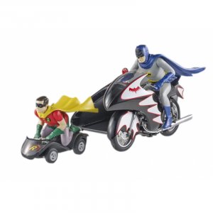 1966 Batcycle Elite Edition and Side Car with Batman and Robin Figures