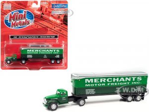 1941-1946 Chevrolet Truck and Trailer Set Merchants Motor Freight Inc. Green and Dark Green  (HO) Scale Model by Classic Metal Works