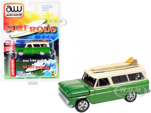 1965 Chevrolet Suburban Green Metallic and Cream with Two Surfboards Surf Rods