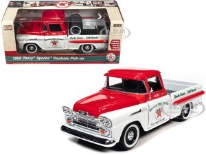 1958 Chevrolet Apache Fleetside Pickup Truck White and Red Brocks Full Service - Texaco with Tires in Truck Bed