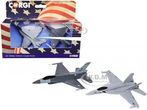 General Dynamics F-16 Fighting Falcon Fighter Aircraft and McDonnell Douglas F/A-18 Super Hornet Fighter Aircraft Set of 2 Pieces US Strike Force Collection