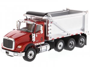 International HX620 Tandem Axle with Pusher Axle OX Stampede Dump Truck Red and Chrome Transport Series