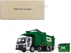 Mack LR Waste Management Refuse Garbage Truck with McNeilus Meridian Front Loader White and Green with Trash Bin