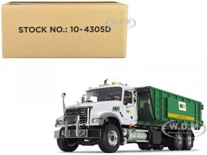 Mack Granite MP Waste Management Garbage Truck with Ribbed Roll-Off Container White