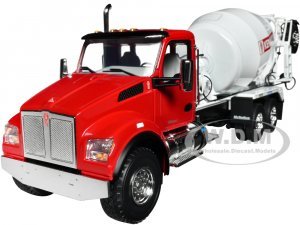 Kenworth T880S Truck with McNeilus Bridgemaster Cement Mixer Red and White