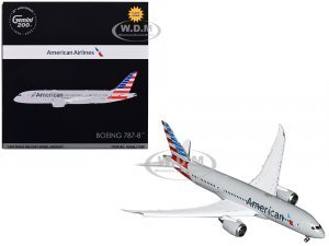 Boeing 787-8 Commercial Aircraft with Flaps Down American Airlines Gray with Tail Stripes Gemini 200 Series
