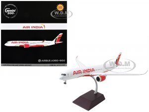 Airbus A350-900 Commercial Aircraft with Flaps Down Air India (VT-JRH) White with Striped Tail Gemini 200 Series