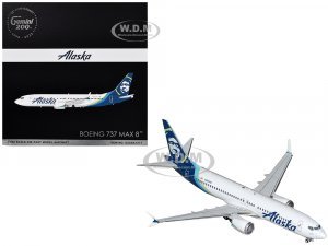 Boeing 737 MAX 8 Commercial Aircraft Alaska Airlines (N801AK) White with Blue Tail Gemini 200 Series