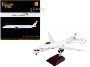 Airbus A350-1000 Commercial Aircraft with Flaps Down British Airways White with Striped Tail Gemini 200 Series