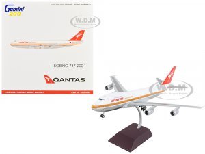 Boeing 747-200 Commercial Aircraft Qantas Airways Australia White with Orange Stripes and Red Tail Gemini 200 Series