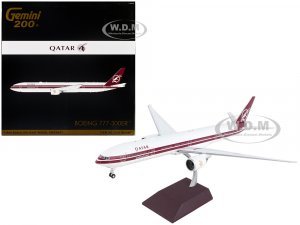 Boeing 777-300ER Commercial Aircraft Qatar Airways White with Dark Red Stripes Gemini 200 Series