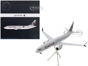 Boeing 737 MAX 8 Commercial Aircraft Qatar Airways Gray and White with Tail Graphics Gemini 200 Series 1/200