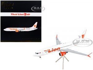 Boeing 737 MAX 9 Commercial Aircraft Thai Lion Air White with Orange Tail Graphics Gemini 200 Series
