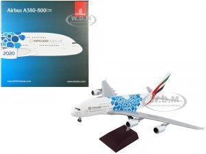 Airbus A380-800 Commercial Aircraft Emirates Airlines - Dubai Expo 2020 White with Blue Graphics Gemini 200 Series
