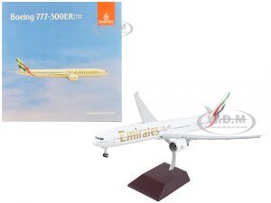 Boeing 777-300ER Commercial Aircraft with Flaps Down Emirates Airlines - 2023 Livery White with Striped Tail Gemini 200 Series