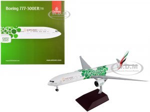 Boeing 777-300ER Commercial Aircraft Emirates Airlines - Dubai Expo 2020 White with Green Graphics Gemini 200 Series