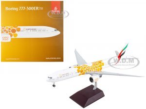 Boeing 777-300ER Commercial Aircraft Emirates Airlines - Dubai Expo 2020 White with Orange Graphics Gemini 200 Series