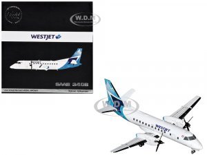 Saab 340B Commercial Aircraft WestJet (C-GOIA) White with Blue Stripes and Tail Gemini 200 Series