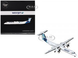 Bombardier Q400 Commercial Aircraft WestJet Airlines (C-FOEN) White with Blue Tail Gemini 200 Series