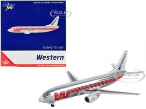 Boeing 737-300 Commercial Aircraft Western Airlines Silver with Red Stripes