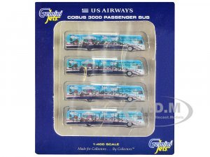 Cobus 3000 Passenger Bus White and Blue with Graphics US Airways Shuttle Bus - Greener Transit 4 Piece Set 1 400
