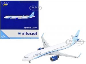 Airbus A321neo Commercial Aircraft Interjet White with Blue Stripes and Tail
