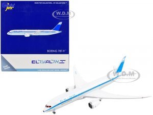 Boeing 787-9 Commercial Aircraft El Al Israel Airlines White with Blue Stripes and Tail