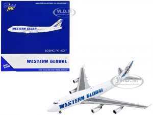 Boeing 747-400F Commercial Aircraft Western Global White with Blue Tail Stripes