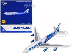 Boeing 747-400F Commercial Aircraft with Flaps Down National Airlines Gray and Blue