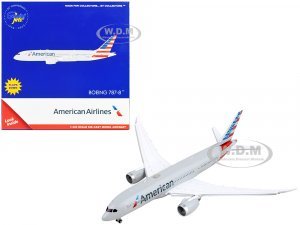 Boeing 787-8 Commercial Aircraft with Flaps Down American Airlines Gray with Striped Tail