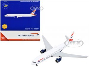 Boeing 777-200ER Commercial Aircraft with Flaps Down British Airways White with Tail Stripes