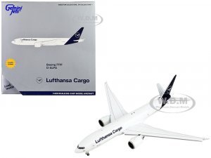 Boeing 777F Commercial Aircraft with Flaps Down Lufthansa Cargo White with Dark Blue Tail