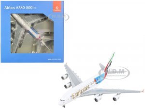 Airbus A380-800 Commercial Aircraft Emirates Airlines - 2023 Rugby World Cup Sponsor White with Striped Tail