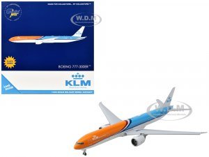 Boeing 777-300ER Commercial Aircraft with Flaps Down KLM Royal Dutch Airlines (PH-BVA) Orange and Blue