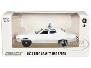1974-1976 Ford Gran Torino Sedan Police Car White with Light Bar Hot Pursuit - Hobby Exclusive Series