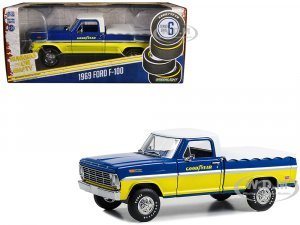1969 Ford F-100 Pickup Truck Blue and Yellow with White Top and Bed Cover Goodyear Tires Running on Empty Series 6