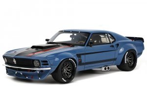 1970 Ford Mustang Blue with Black Hood and Stripes By Ruffian Cars