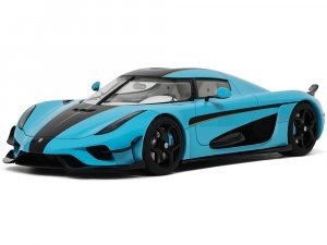 2018 Koenigsegg Regera Baby Blue with Black Stripes and White Interior