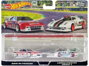 BMW M1 Procar #8 White with Red Stripes and Lancia Stratos Group 5 #829 White with Stripes Car Culture Set of 2 Cars