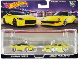 Nissan Z Proto Yellow with Black Top and Nissan Fairlady Z Yellow Car Culture Set of 2 Cars