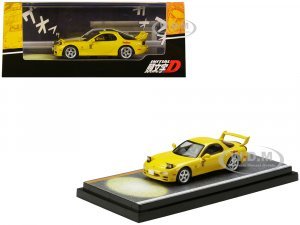 Mazda RX-7 (FD3S) RHD (Right Hand Drive) Yellow RedSuns with Keisuke Takahashi Driver Figure (Version 2) Initial D (1995-2013) Manga