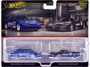 1994 Nissan Primera RHD (Right Hand Drive) #68 Blue and Nissan R390 GT1 #23 Matt Black Car Culture Set of 2 Cars