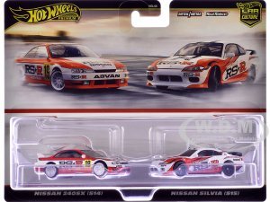Nissan 240SX (S14) RHD (Right Hand Drive) #19 Red and White and Nissan Silvia (S15) RHD (Right Hand Drive) Red and White Car Culture Set of 2 Cars