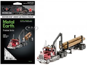Model Kit Western Star 4900 Log Truck and Trailer Red Metallic (Challenging Difficulty) Steel Model by Metal Earth