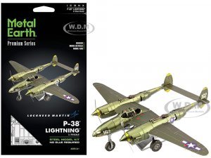 Model Kit Lockheed Martin P-38 Lightning Fighter Aircraft #162 United States Army Air Forces (Challenging Difficulty) Model by Metal Earth