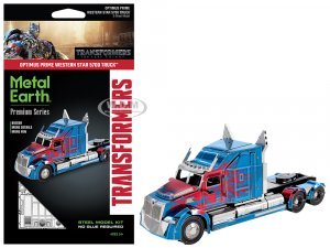 Model Kit Western Star 5700 Truck Optimus Prime Blue with Red Flames Transformers: The Last Knight (2017) Movie (Moderate Difficulty) Steel Model by Metal Earth