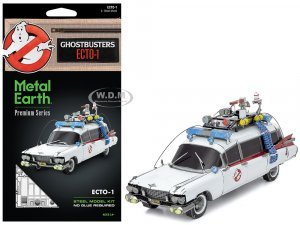 Model Kit Ecto-1 Car White Ghostbusters (1984) Movie (Challenging Difficulty) Steel Model by Metal Earth