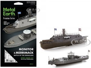 Model Kit USS Monitor and USS Merrimack Ironclad Warships Battle of the Ironclads (Challenging Difficulty) Steel Model by Metal Earth