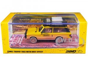 Land Rover Range Rover Classic Camel Trophy 1982 Yellow (Dust Effect) with Roof Rack Tool Box and 4 Oil Container Accessories